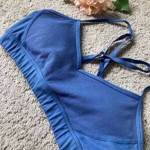 Blue Ribbed Sports Bra - Women's Low-Impact Support
